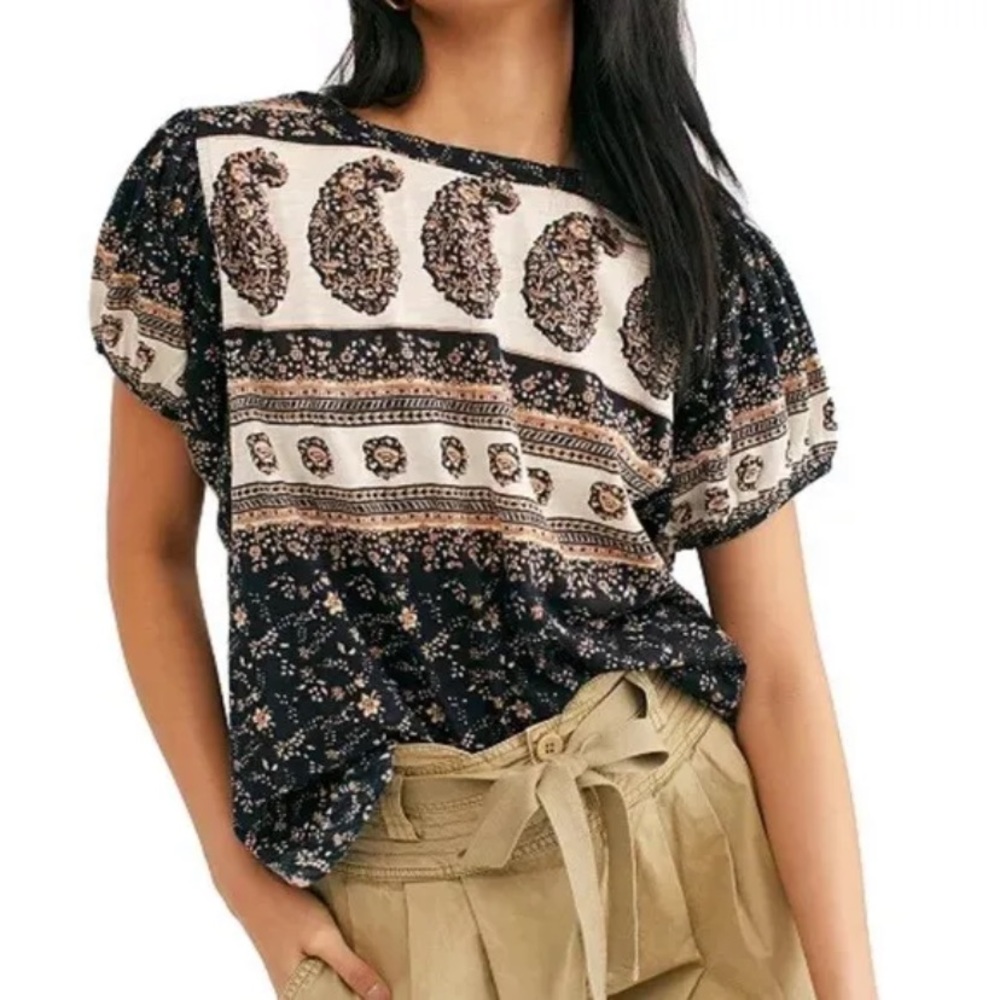 FREE PEOPLE PAISLEY BOHO TOP MULTI BLACK WOMEN’S LARGE